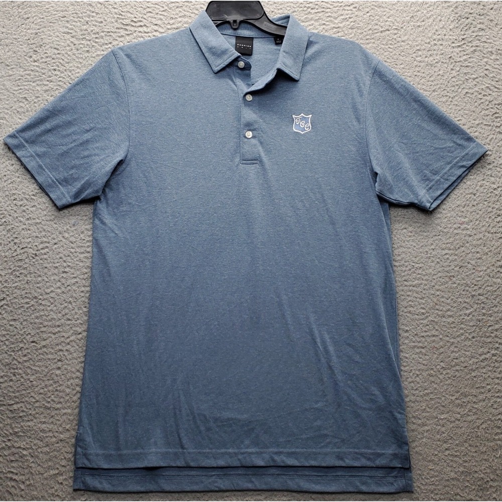 Dunning Jee Golf Polo Shirt Mens M Blue Performance High Low Slit Collar Popover
